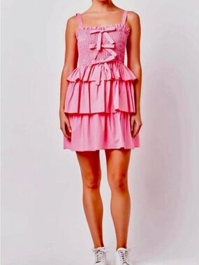 English Factory Ruffle Tiered Mini Dress with Bows